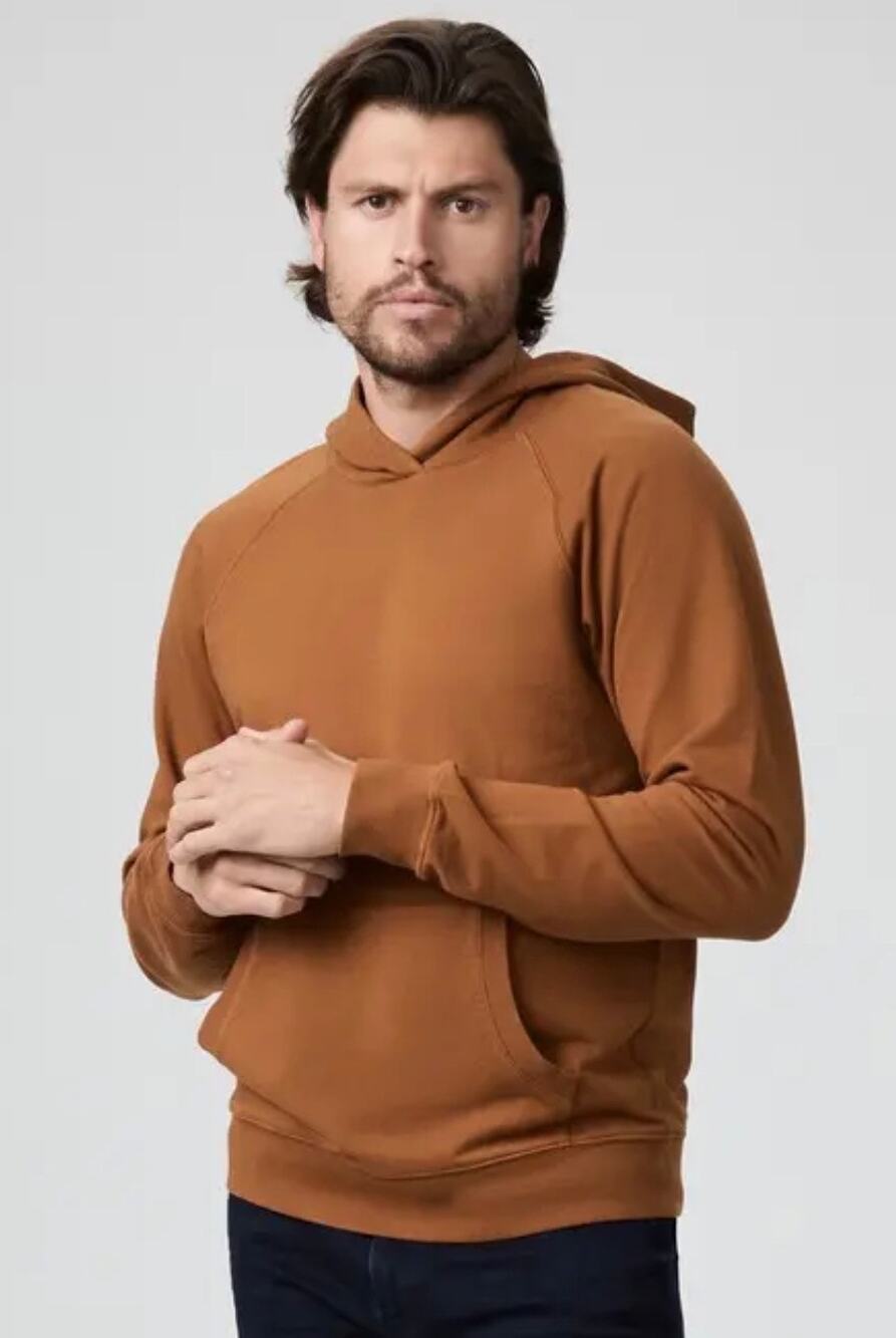 PAIGE Men's Royce Pullover Hoodie in Amber Honey. Size L.